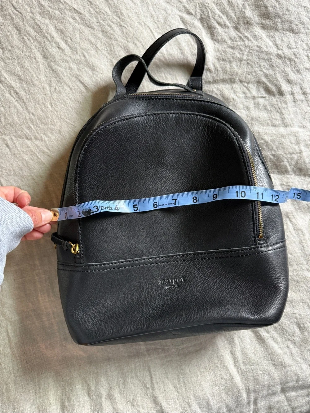 Margot Kimmie Black Pebbled Leather Backpack Gold Hardware